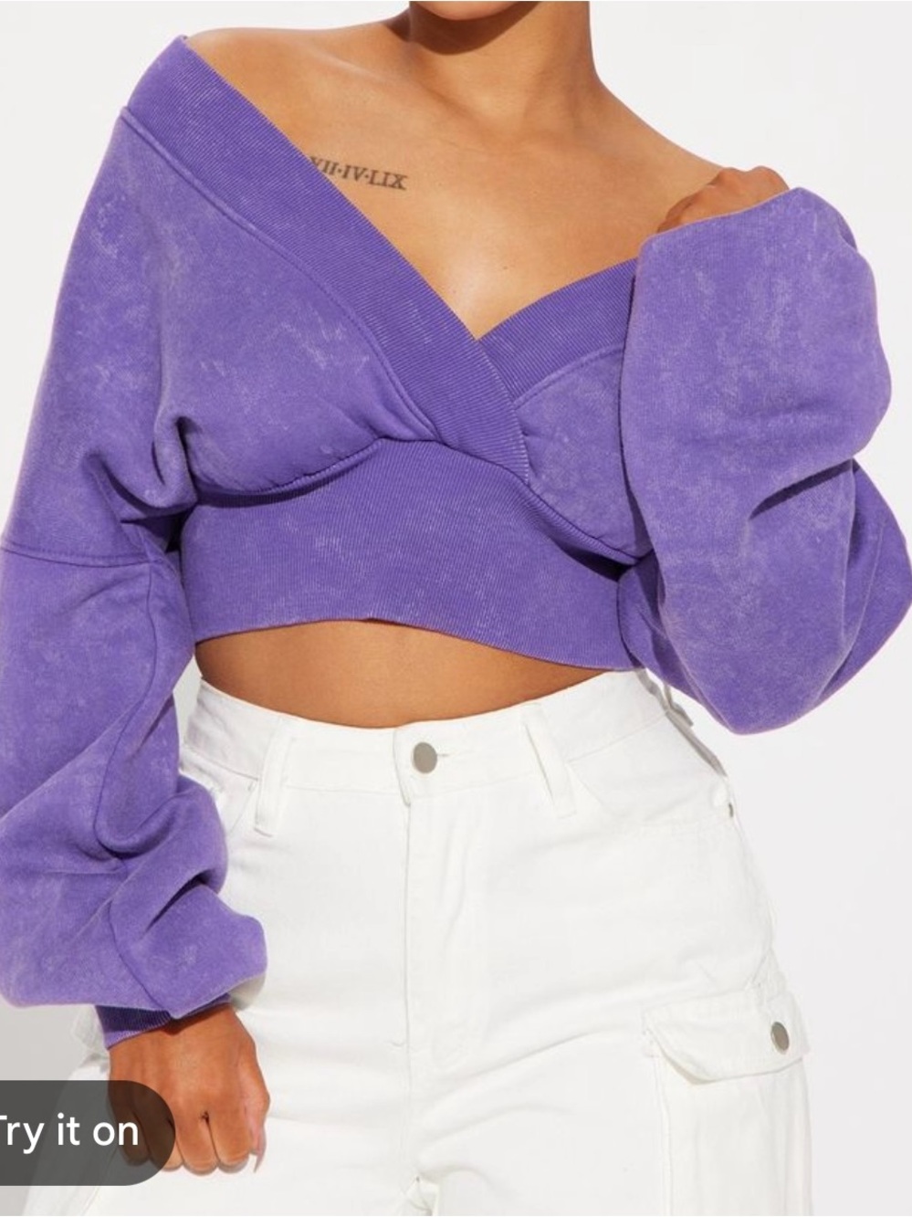Fashion Nova Lavender Off-the-Shoulder Cropped Wrap Top
